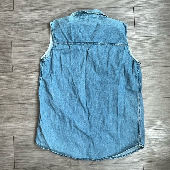 00s Denim Sleeveless 4th of July 2000 Button Up Shirt Embroidered Size M - Picture 5 of 6